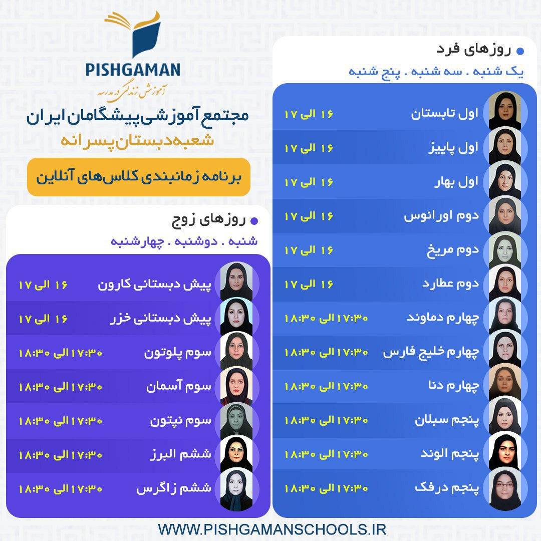 برنامه برگزاری کلاس های آنلاین (وبینار) پیشگامان ایران :